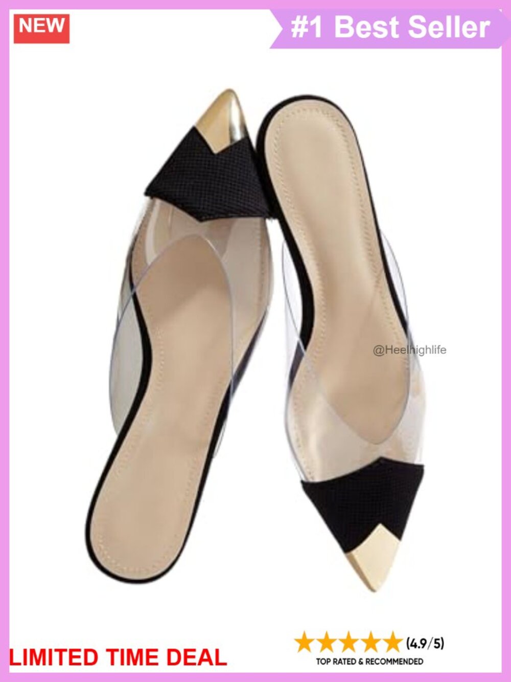 Women's Clear Pointed Toe Slip-On Flats with PU Leather Sole